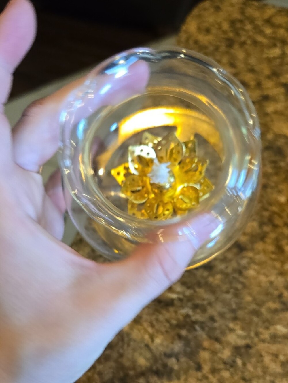 Source Unknown Amber Glass Lantern with Gold Floral Accent - Picture 7 of 9